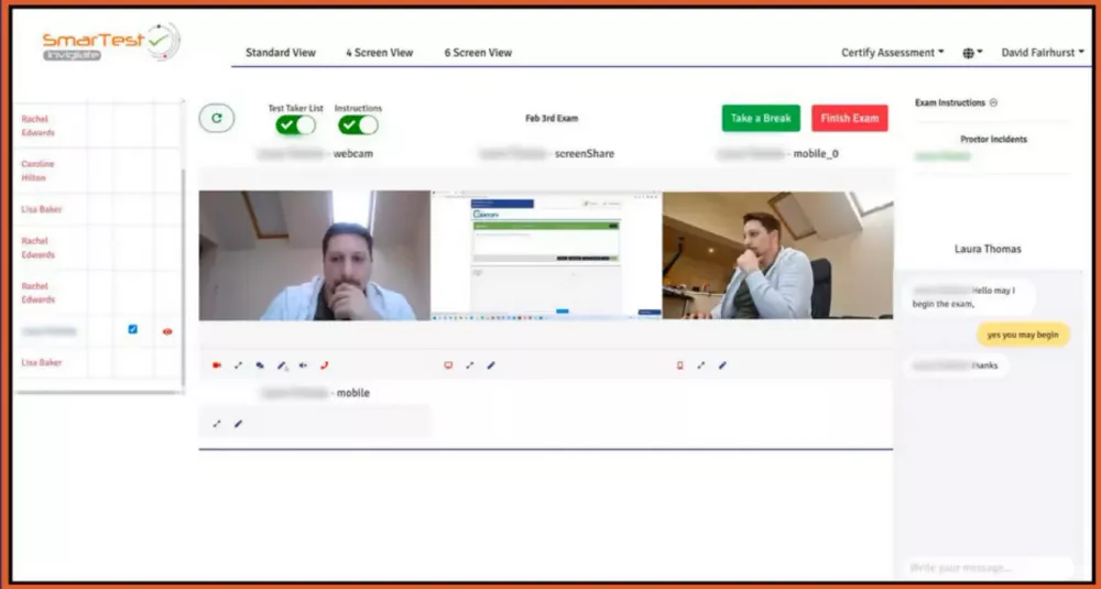 Interface of remote proctoring exam | Certify | Swiss Exams