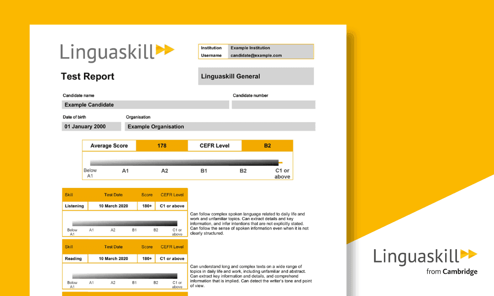 Linguaskill results and certificates sample